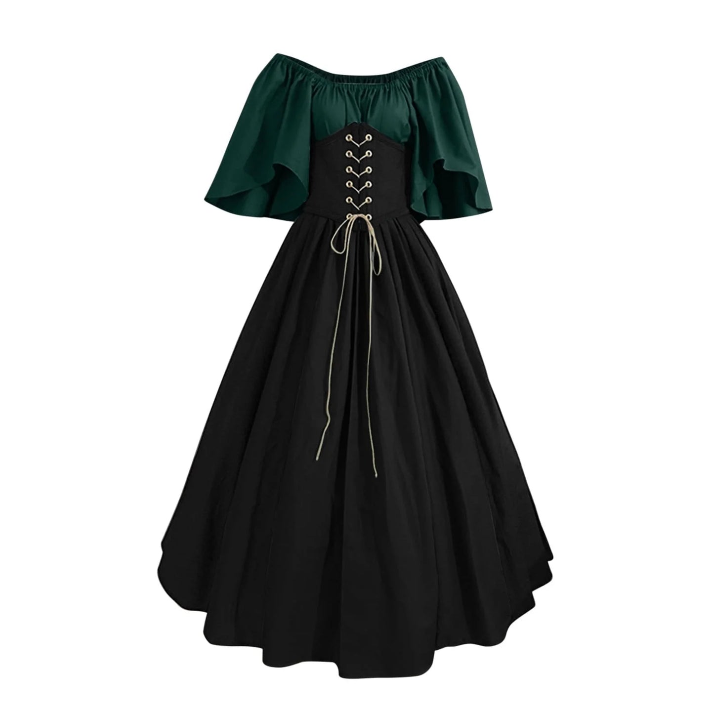 Renaissance Dress Women,Womens Renaissance Costumes Medieval Irish Traditional plus Size Dresses Ruffle over Dress Corset Retro Cosplay Gown
