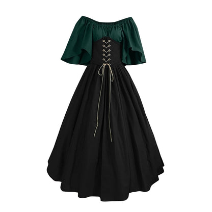 Renaissance Dress Women,Womens Renaissance Costumes Medieval Irish Traditional plus Size Dresses Ruffle over Dress Corset Retro Cosplay Gown