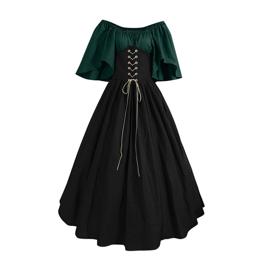 Renaissance Dress Women,Womens Renaissance Costumes Medieval Irish Traditional plus Size Dresses Ruffle over Dress Corset Retro Cosplay Gown