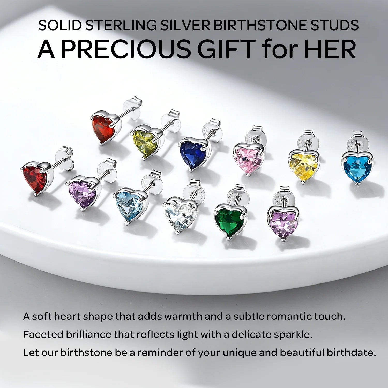 925 Sterling Silver Women Birthstone Stud Earrings 6.3Mm Cubic Zirconia Hypoallergenic Nickel Free Tarnish Resistant Birthday Graduation Jewelry Gifts Teen Her Mom Wife