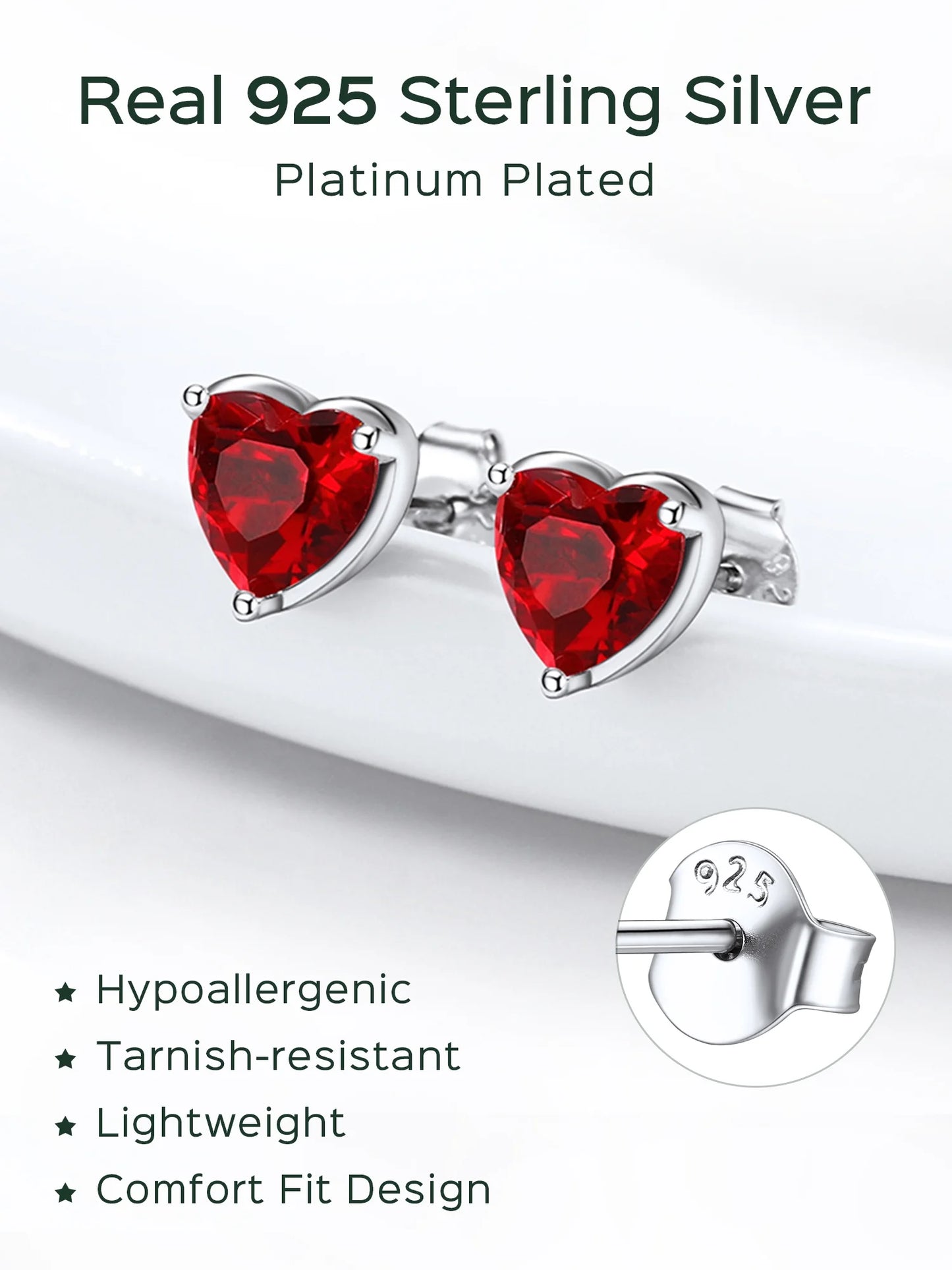 925 Sterling Silver Women Birthstone Stud Earrings 6.3Mm Cubic Zirconia Hypoallergenic Nickel Free Tarnish Resistant Birthday Graduation Jewelry Gifts Teen Her Mom Wife