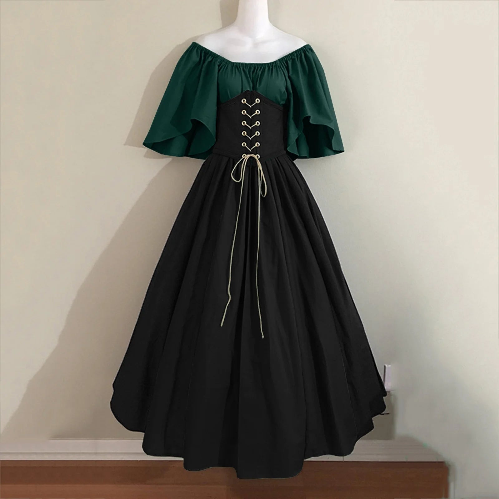 Renaissance Dress Women,Womens Renaissance Costumes Medieval Irish Traditional plus Size Dresses Ruffle over Dress Corset Retro Cosplay Gown