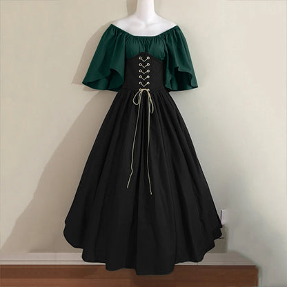 Renaissance Dress Women,Womens Renaissance Costumes Medieval Irish Traditional plus Size Dresses Ruffle over Dress Corset Retro Cosplay Gown