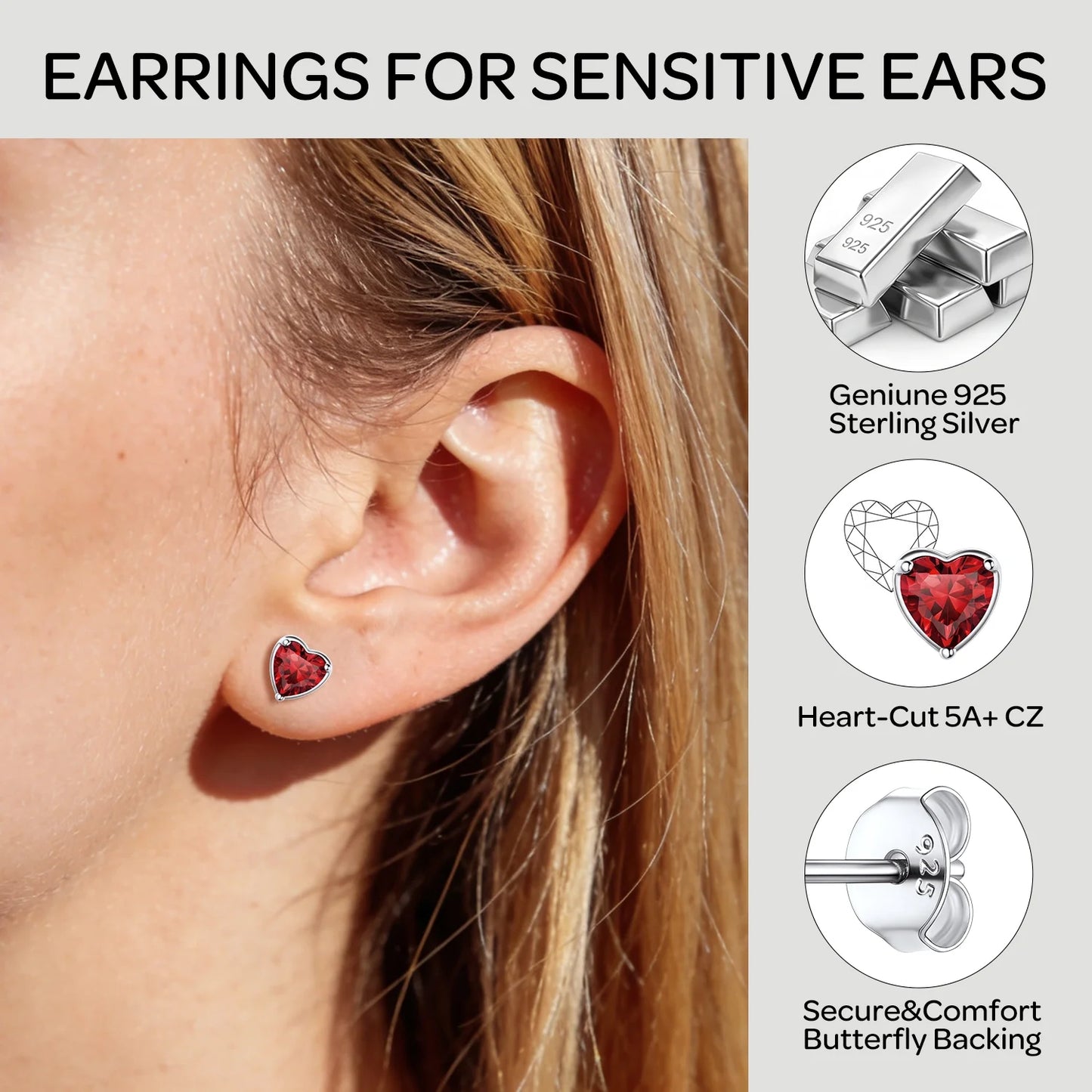 925 Sterling Silver Women Birthstone Stud Earrings 6.3Mm Cubic Zirconia Hypoallergenic Nickel Free Tarnish Resistant Birthday Graduation Jewelry Gifts Teen Her Mom Wife