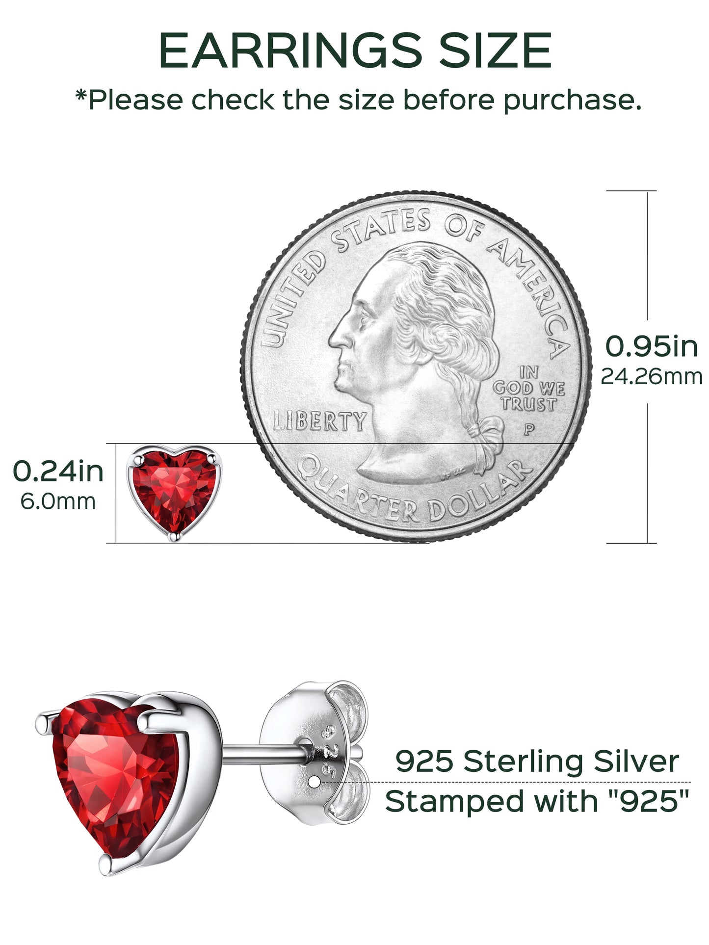 925 Sterling Silver Women Birthstone Stud Earrings 6.3Mm Cubic Zirconia Hypoallergenic Nickel Free Tarnish Resistant Birthday Graduation Jewelry Gifts Teen Her Mom Wife