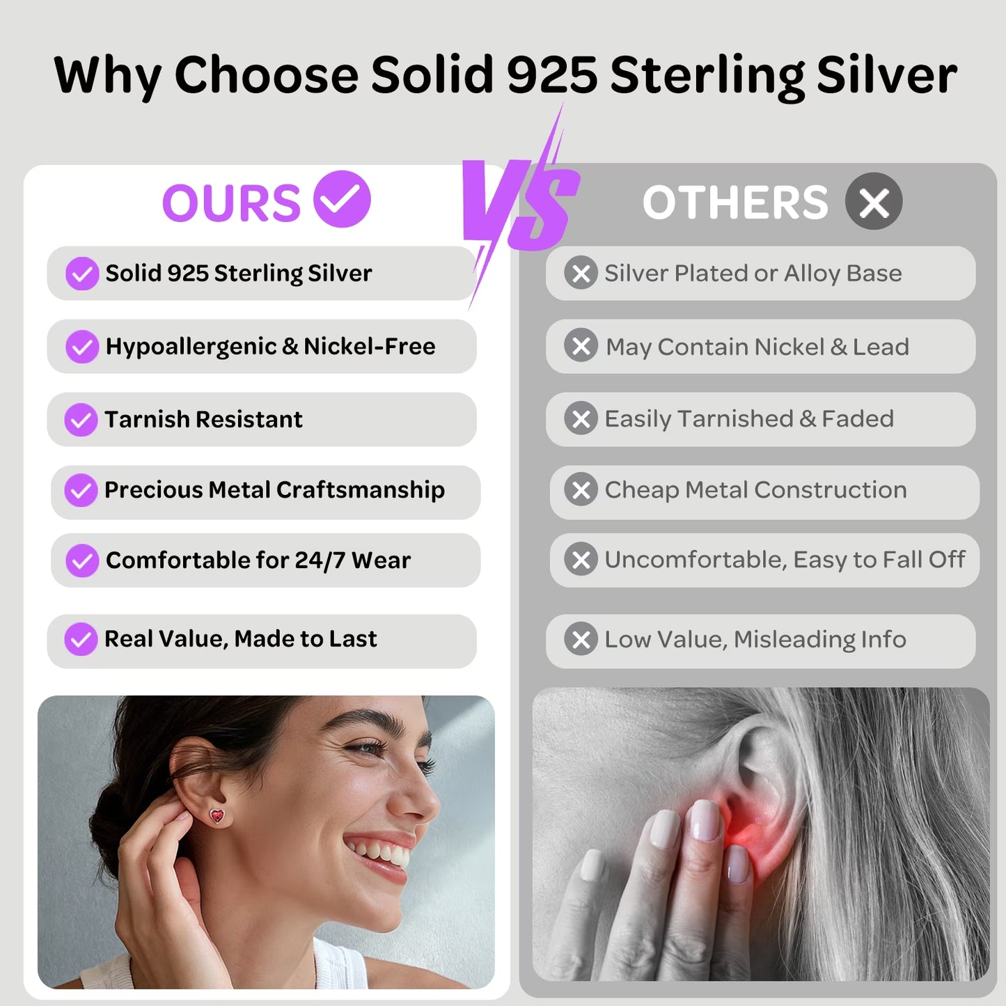 925 Sterling Silver Women Birthstone Stud Earrings 6.3Mm Cubic Zirconia Hypoallergenic Nickel Free Tarnish Resistant Birthday Graduation Jewelry Gifts Teen Her Mom Wife