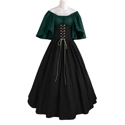 Renaissance Dress Women,Womens Renaissance Costumes Medieval Irish Traditional plus Size Dresses Ruffle over Dress Corset Retro Cosplay Gown